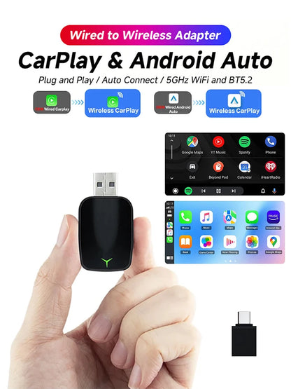New 2-in-1 Wired to Wireless CarPlay & Android Auto Adapter – Smart Box with 5GHz WiFi, Fast Plug & Play Connection