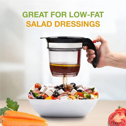 Fat Separator with Built-In Oil Strainer – Mess-Free Grease Separation Kitchen Utensil