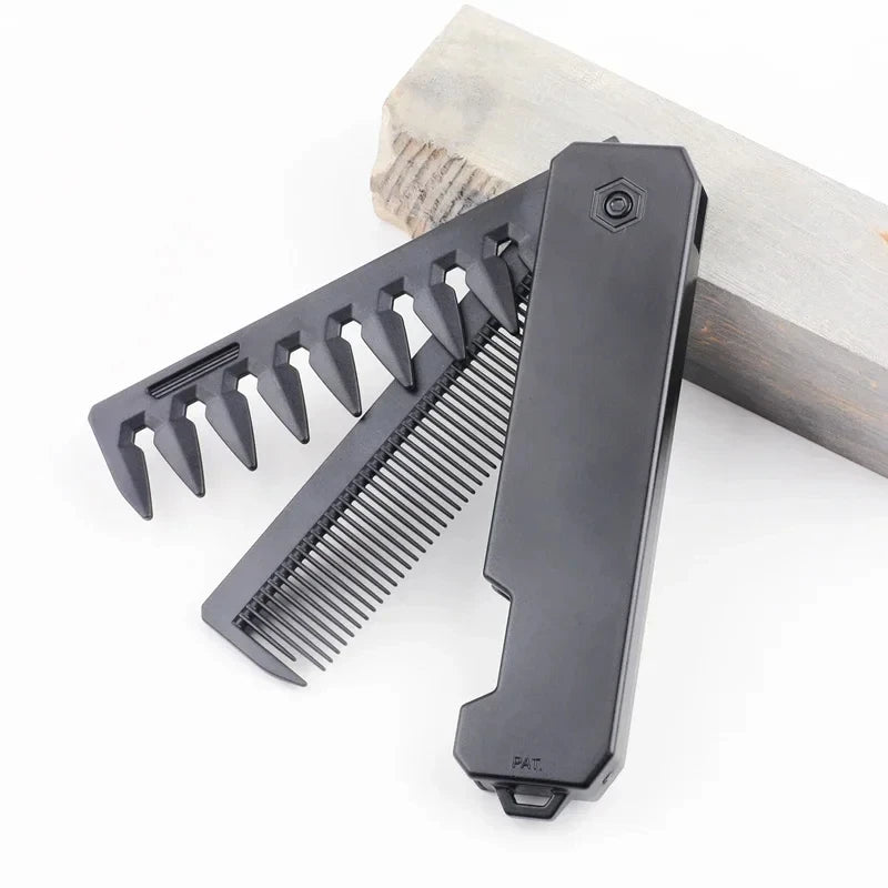 Newest 1/2/3-in-1 Portable Folding Comb – Wide Tooth Barber Clipper, Mini Beard & Hair Combing Styling Tool