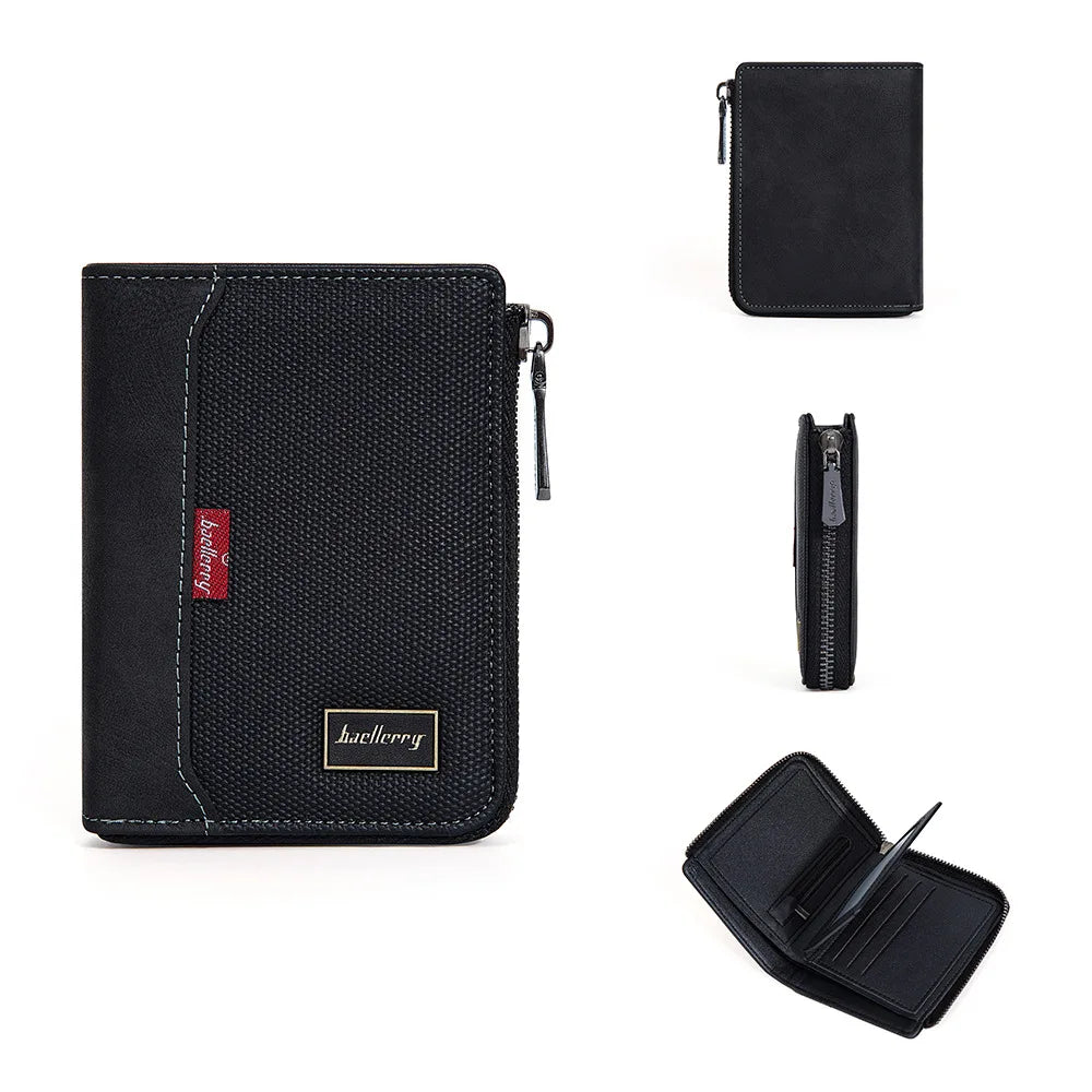 Baellerry RFID Short Men’s Wallet — Luxury Zipper Card Holder with Coin Pocket & Photo Slots