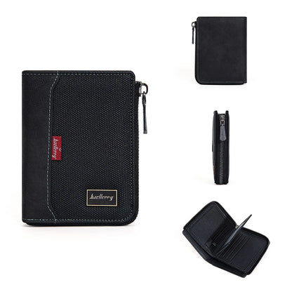 Baellerry RFID Short Men’s Wallet — Luxury Zipper Card Holder with Coin Pocket & Photo Slots