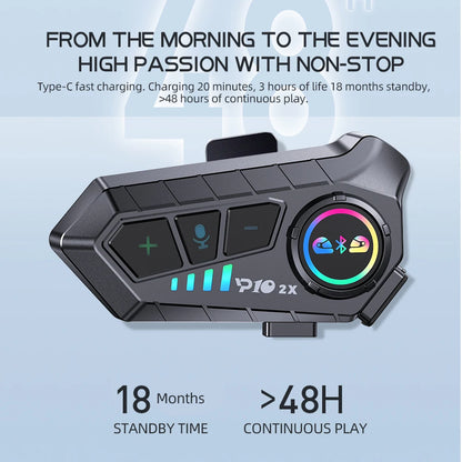 Kebidumei YP10 2X Wireless Bluetooth 5.3 Motorcycle Helmet Intercom – Waterproof Headset with 300m Range Speaker Earphones