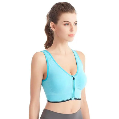Women's Running Sports Bra – Front Zipper, Shockproof, Seamless & Breathable Bralette Without Underwire
