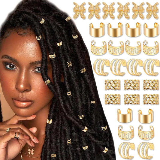 50PCS Alloy Hair Jewelry for Braids — Metal Dreadlock & Braid Clips, Non-Piercing Ear, Beard Beads & Hair Cuffs