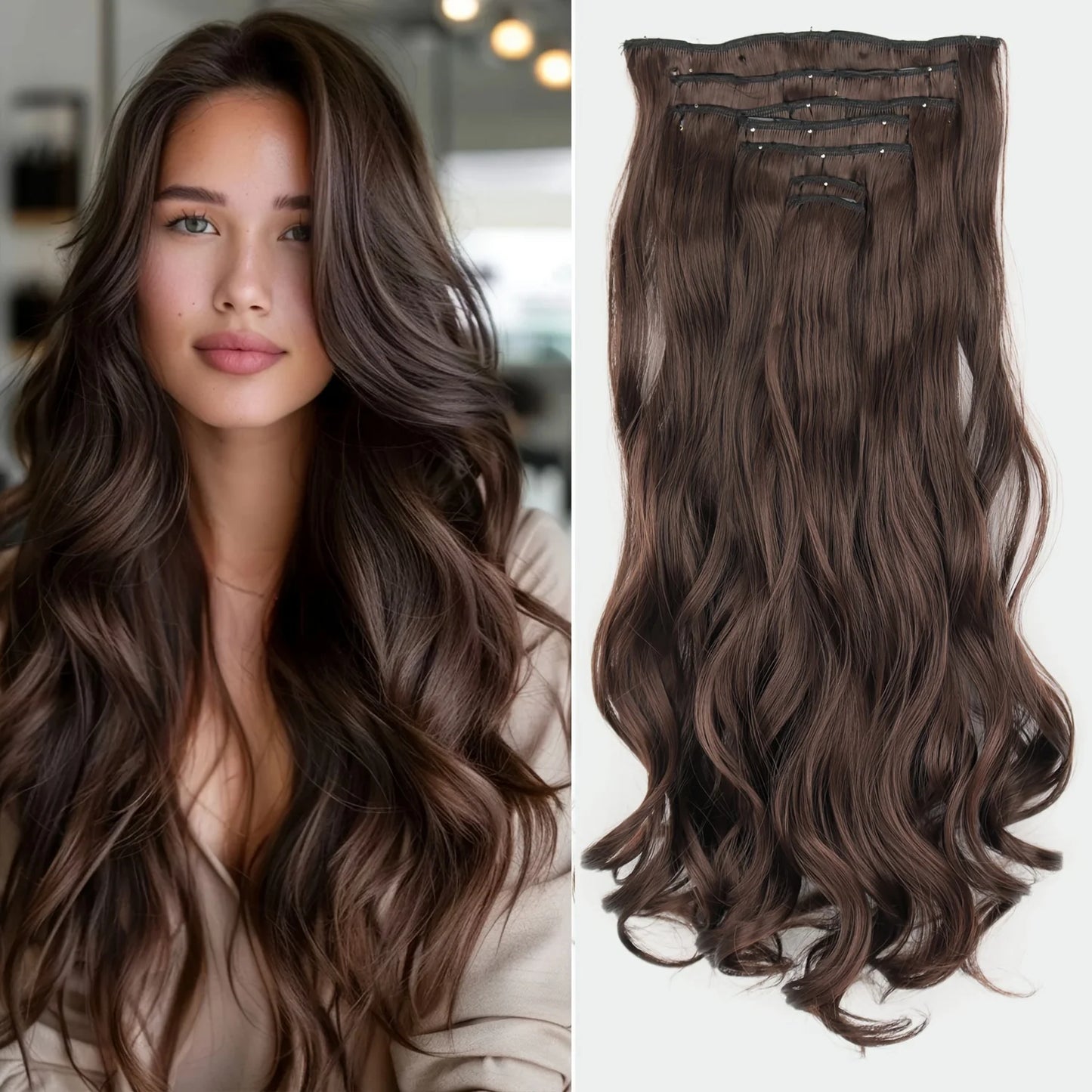 Women’s 7Pcs Hair Extensions with 16 Clips – Natural Black Straight Ombre Hairpiece