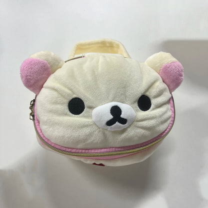 Cute Bear Plush Makeup Bag - Soft Cartoon Elliptical Storage Pouch for Girls Travel & Daily Essentials
