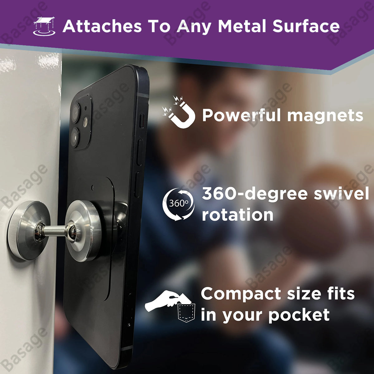 Dual Magnetic Gym Phone Holder - 360° Rotating Double-Sided Magnetic Smartphone Mount for Workout Videos