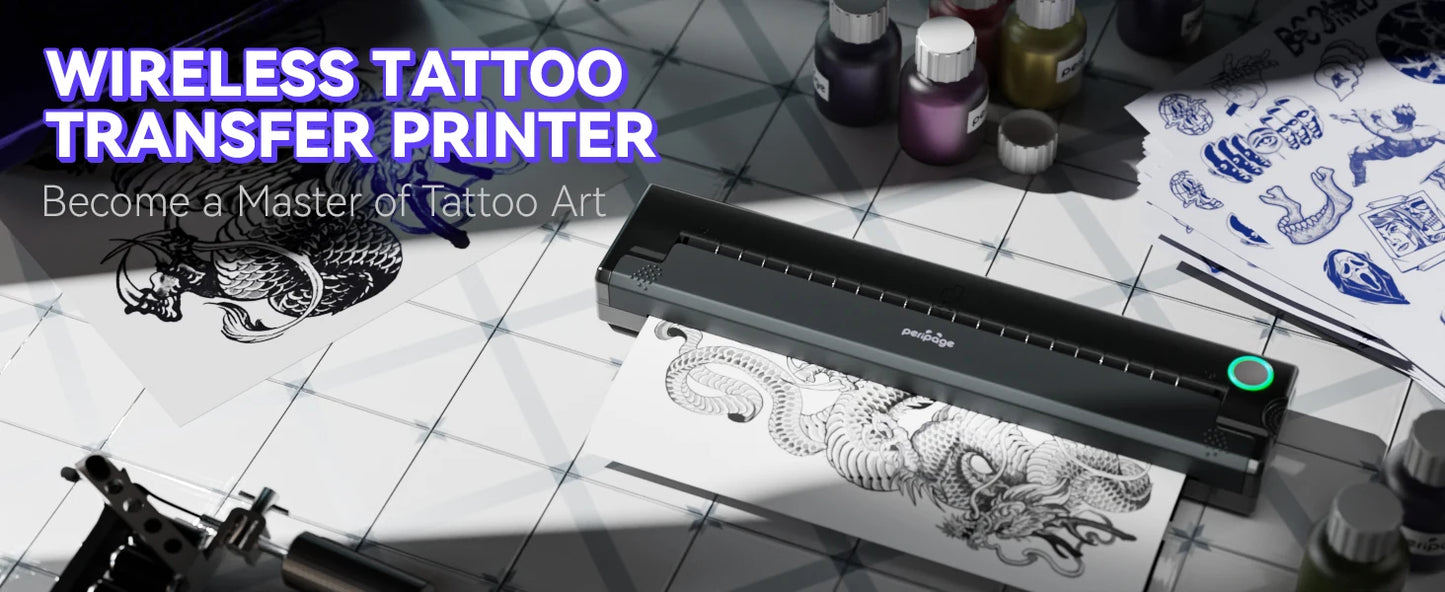 PeriPage P90 Wireless Thermal Tattoo Stencil Printer – Includes 5pcs Free Transfer Paper