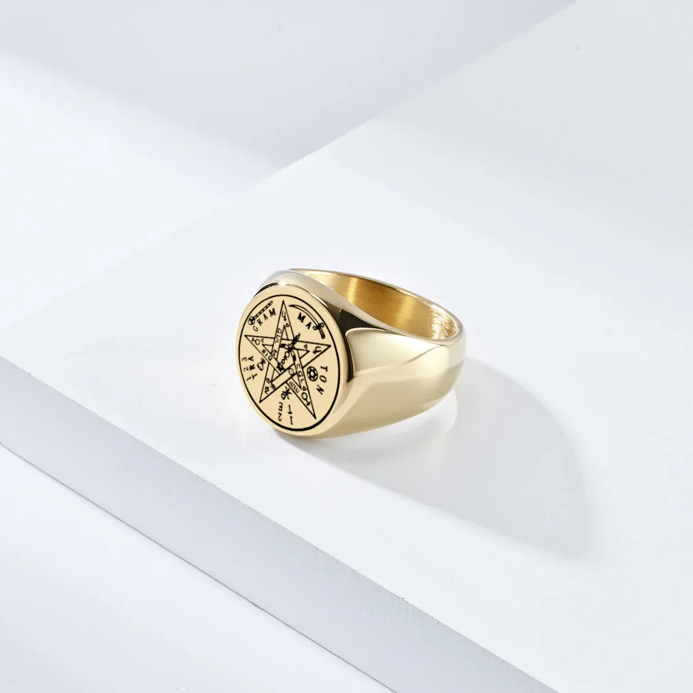 Jewish Tetragrammaton Pentagram Ring – Stainless Steel Hebrew Pentacle Amulet for Men, Witchcraft Power & Protection Jewelry