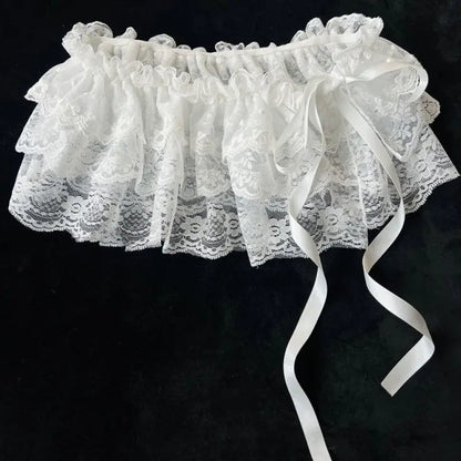 White Lace Irregular Skirt - Floral Mesh Decorative Hemline for Women’s Summer Jeans