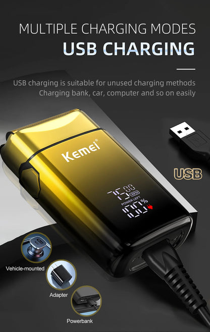 Kemei TX10 New Electric Shaver with LED Display Screen Rechargeable Hair Beard Razor Bald Head Shaving for Men