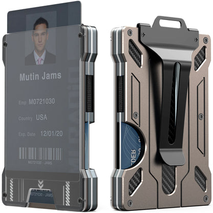 Slim RFID Blocking Metal Wallet for Men – Minimalist Aluminum Money Clip with Clear ID Holder, Holds Up to 15 Cards