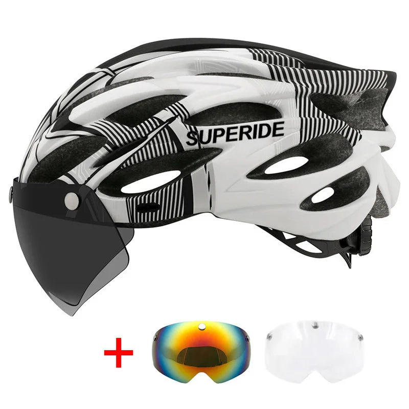 SUPERIDE Ultralight Cycling Helmet - In-Mold Road & MTB Bike Helmet with Magnetic Goggles & Sun Visor for Men & Women