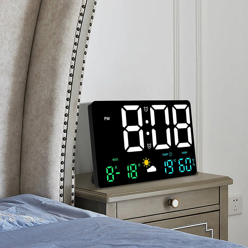 High-Definition Large-Screen Digital Wall Clock – Multi-Function Weather Clock with Temperature, Humidity Display & Color Alarm