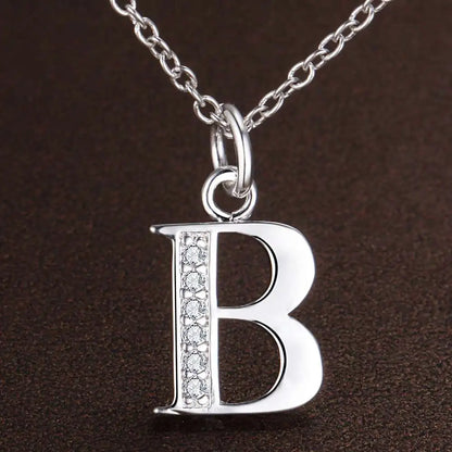 26 Letter 925 Sterling Silver Necklace - Zircon Initial Pendant Jewelry Gift for Women & Girls