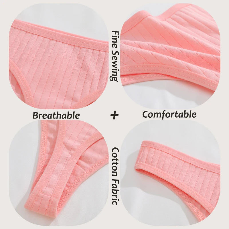 7Pcs Women’s Cotton Thong Set - Seamless Breathable Low Waist Bikini G-String Panties Sexy Lingerie S-XL