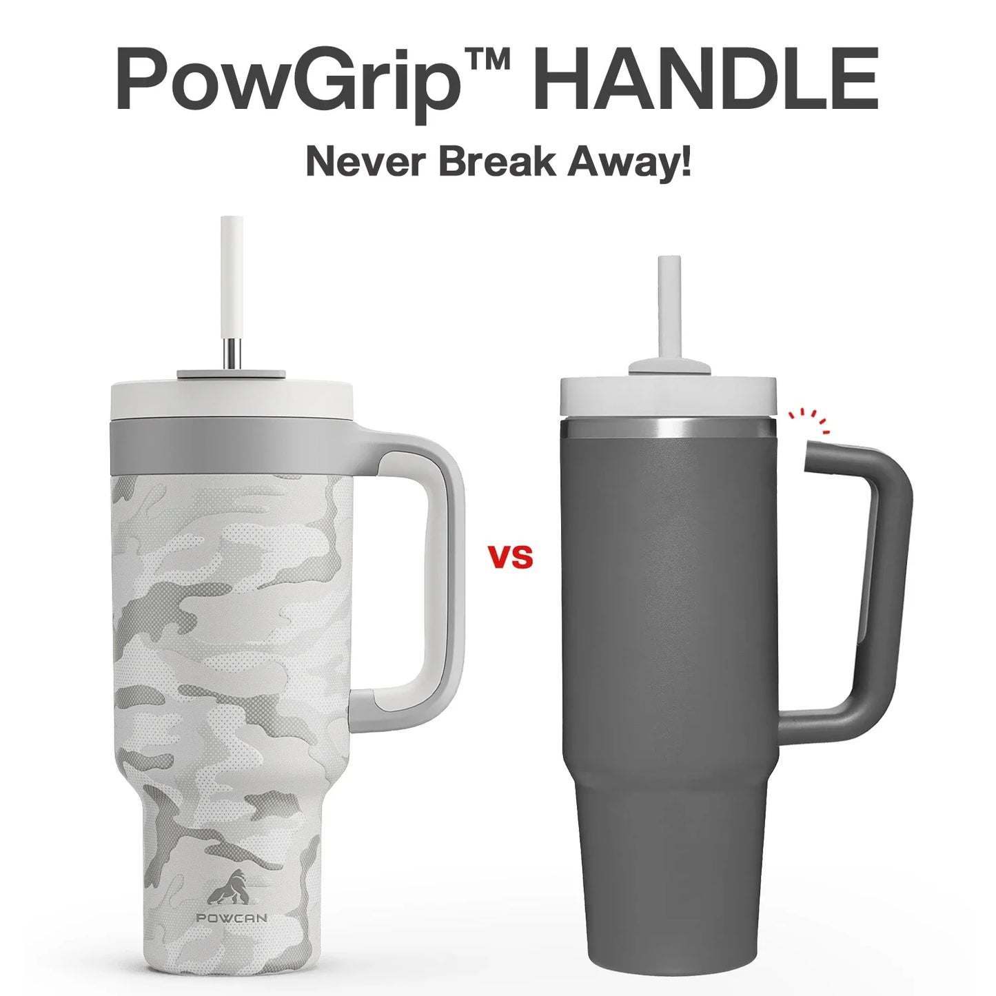 Powcan 40oz Stainless Steel Tumbler with Handle & Straw – Camouflage Prints, Leak-Proof Vacuum Travel Mug for Outdoors