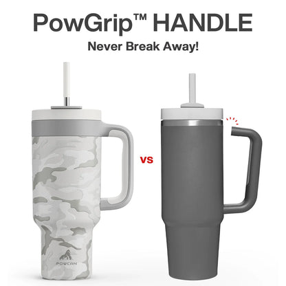 Powcan 40oz Stainless Steel Tumbler with Handle & Straw – Camouflage Prints, Leak-Proof Vacuum Travel Mug for Outdoors