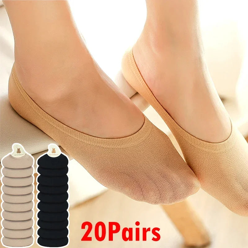 20/60 Pairs Non-Slip Invisible Boat Socks – Seamless Ice Silk, Thin & Breathable No-Show Ankle Socks for Summer