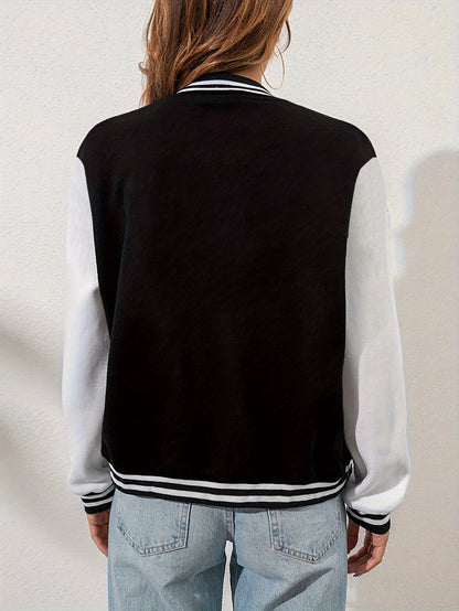 New York 23 Letter Print Women’s Harajuku Fleece Baseball Jacket – Vintage Button-Up Loose Streetwear Jersey Coat