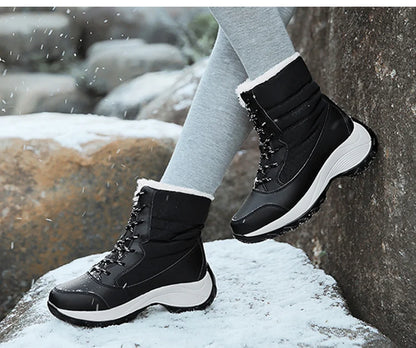 Women's Winter Snow Boots – Plush Lined Platform Flat Casual Shoes for Warmth and Comfort