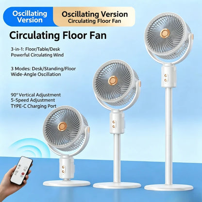 3-in-1 Air Circulation Fan - Retractable Standing & Desk Cooling Fan with Remote Control