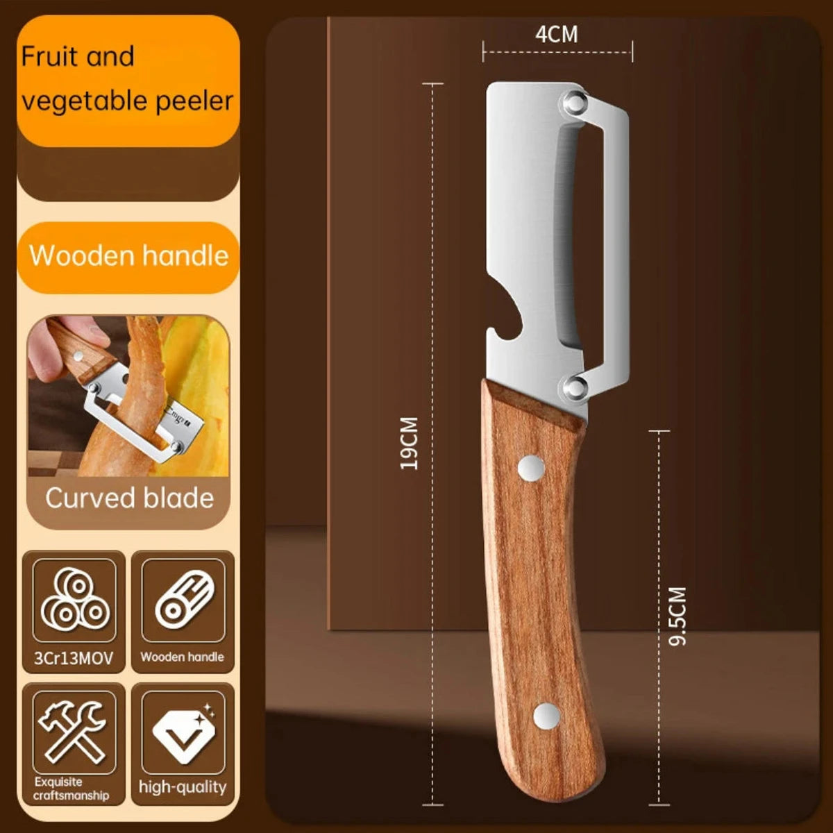 Stainless Steel Vegetable Peeler with Wooden Handle – Durable Fruit & Veg Slicer Tool for Smooth Peeling