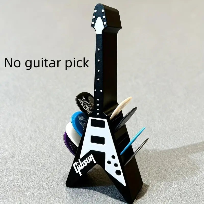 3D Printed Guitar Pick Holder – Guitar-Shaped Plectrum Storage Box with Stand & Accessories Organizer