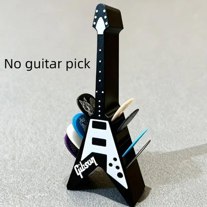 3D Printed Guitar Pick Holder – Guitar-Shaped Plectrum Storage Box with Stand & Accessories Organizer