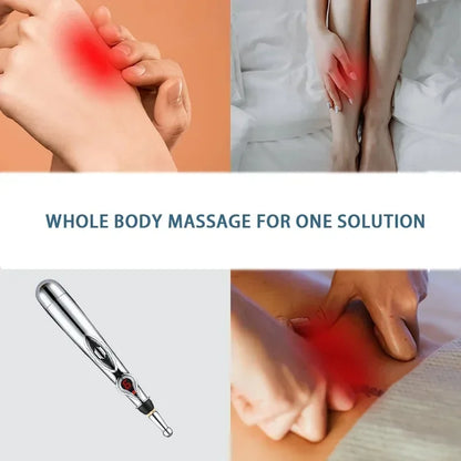Electric Massage Pen – Adjustable Battery-Powered Muscle Relaxer for Body, Back & Hands, Silver