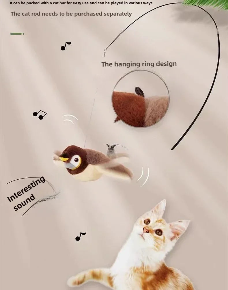 Interactive Cat Toy – Rechargeable Electric Chirping Bird with Flapping Wings & Catnip, Touch-Activated Plush for Cats