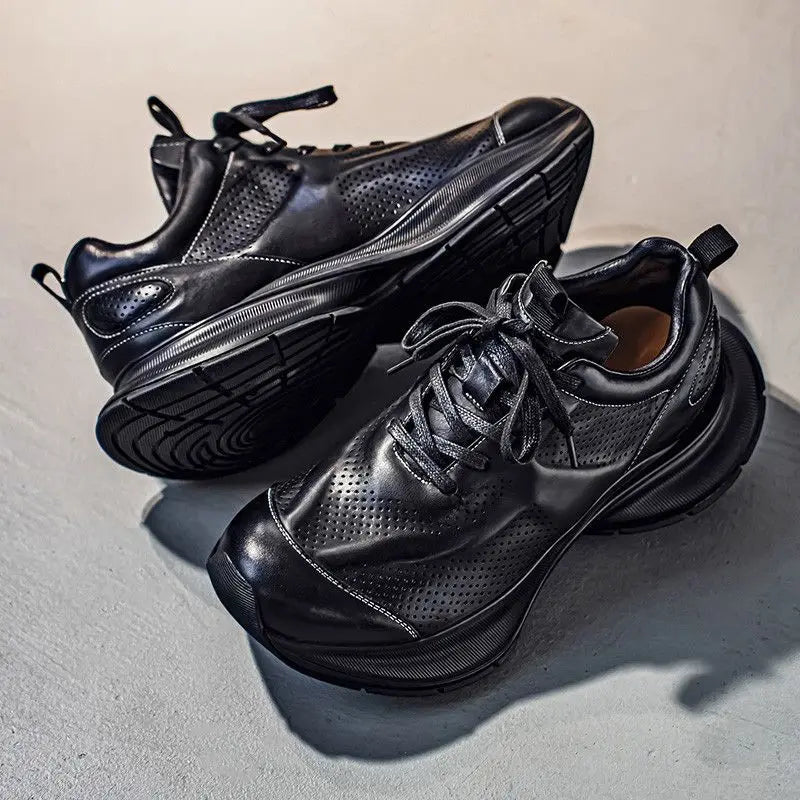 British Style Men's Leather Casual Shoes - Lightweight Retro Outdoor Sneakers for Winter & Everyday Wear