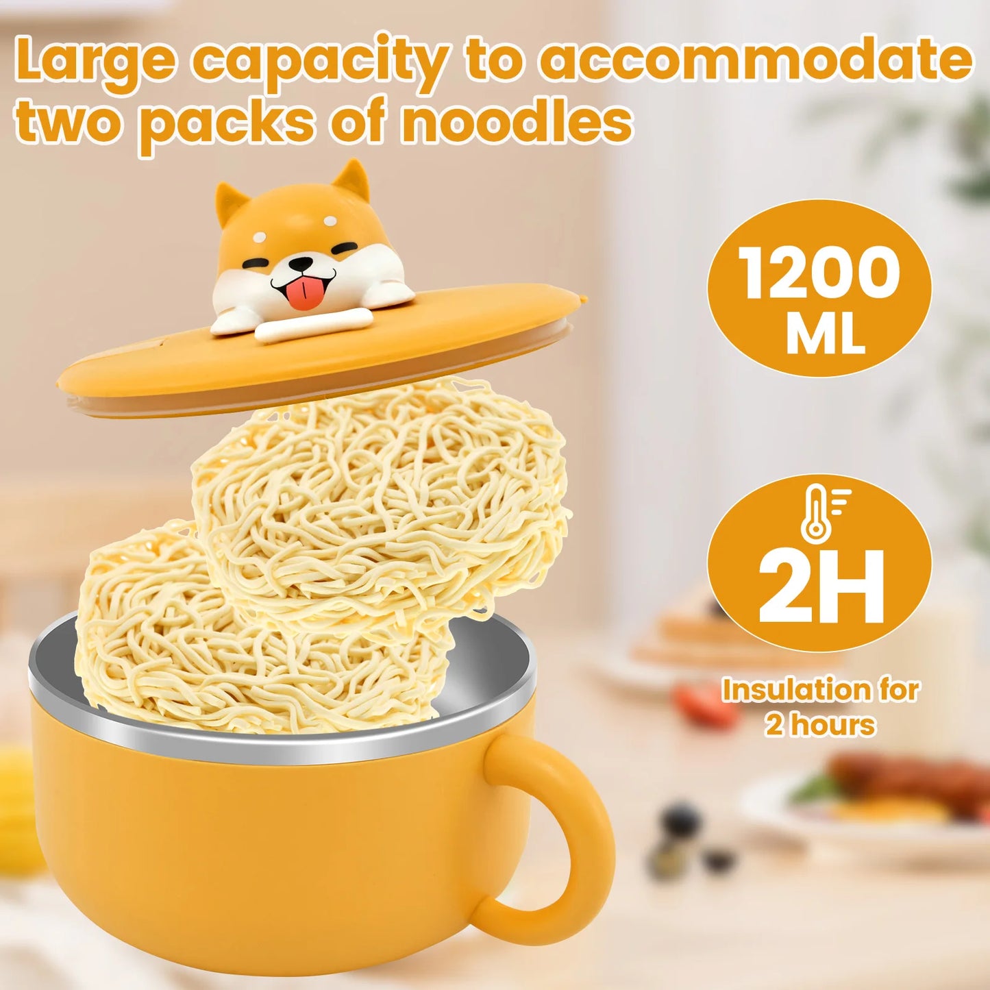 Stainless Steel Ramen Bowl with Lid: 1200ml Heat-Resistant Noodle Bowl - Instant Noodles Cooker & Tableware Kitchen Accessory