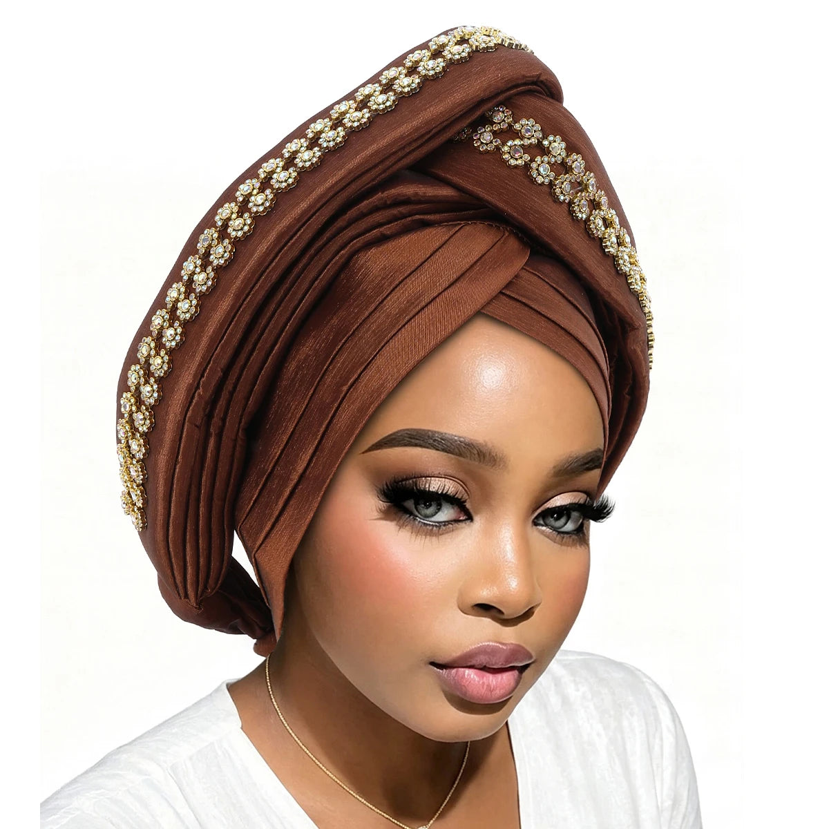 Luxury Diamond African Turban Headtie - Nigerian Auto Gele Head Wrap for Women, Wedding & Party Headpiece