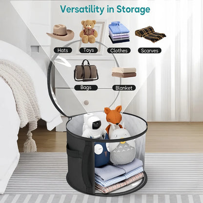Foldable Hat Storage Bucket Bag – Travel Organizer with Handle & Clear Window for Wide Brim Hats