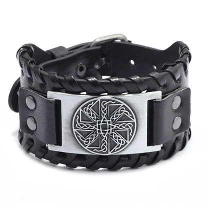 Trendy Viking Bracelet – Nordic Rune Compass & God Bird Charm Leather Woven Jewelry for Men, Fashion Accessory & Party Gift
