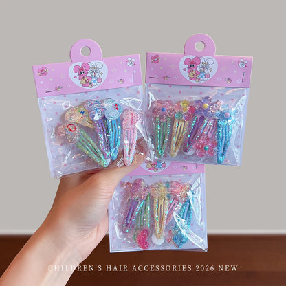 5-Piece Glitter Cartoon Hair Clip Set - Cute Sequin Star and Rabbit BB Clips for Baby Girls and Toddlers