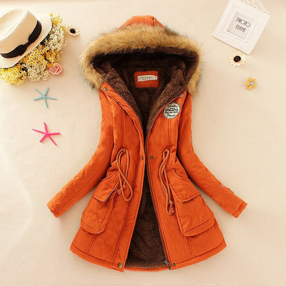2024 Women's Winter Cotton Jacket – Slim Fit Hooded Parka, Embroidered Padded Warm Casual Overcoat