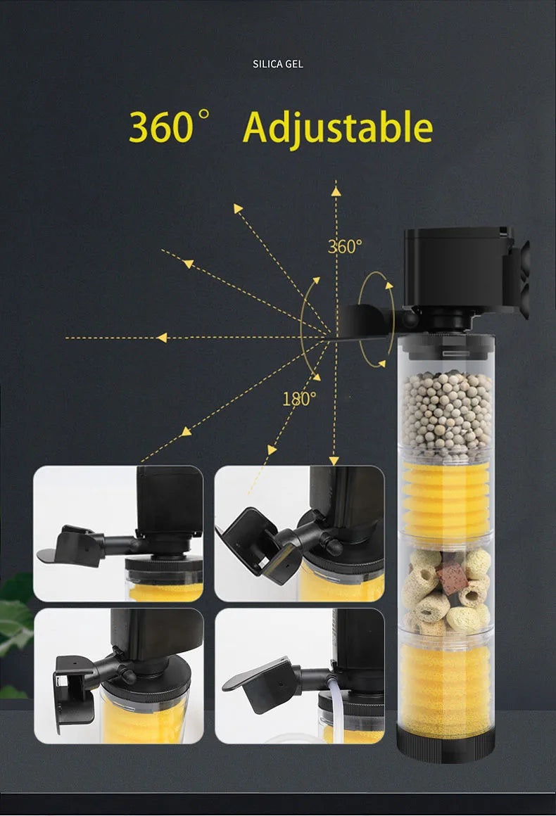 220V Silent Aquarium Filter – Submersible Water Pump with Bio Sponge, Skimmer & Waves Maker for Turtle & Fish Tanks