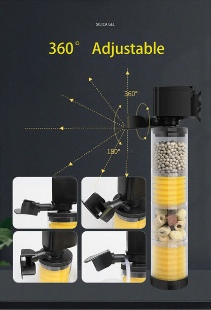 220V Silent Aquarium Filter – Submersible Water Pump with Bio Sponge, Skimmer & Waves Maker for Turtle & Fish Tanks