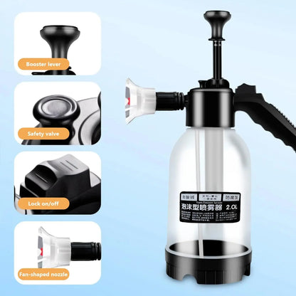Air Pressure Car Wash Foam Spray Can – Handheld 2L High-Pressure Transparent Foam Watering Can for Car & Family