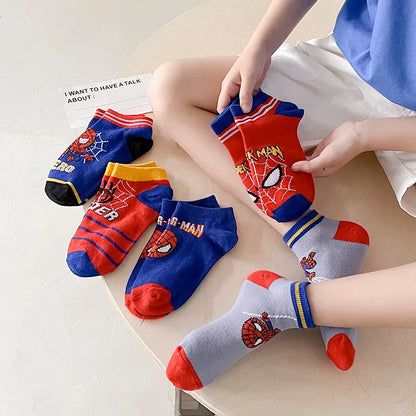 5 Pairs Spiderman Kids Socks – Anime Cartoon Short Socks for Boys & Girls, Summer & Spring Baby Boat Socks Gift for Ages 1-12 Years