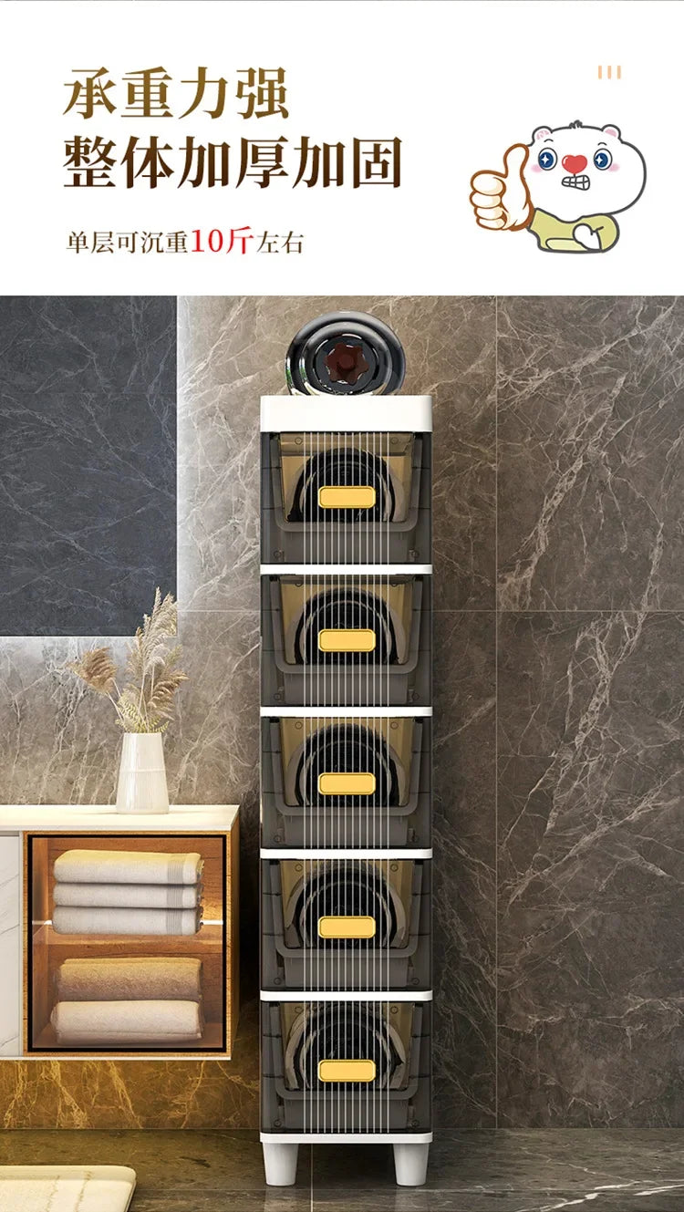 Transparent Bathroom Storage Cabinet – Luxury Visible Light Floor-Mounted Dustproof Narrow Organizer