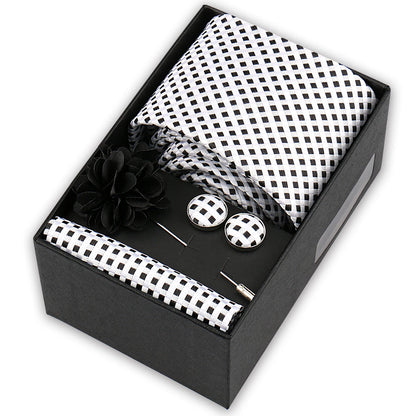 Men’s 4-Piece Tie Set Gift Box - Elegant Necktie with Handkerchief, Cufflinks & Brooch for Business, Wedding & Suit Accessories