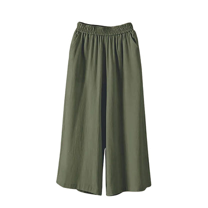 Women’s Casual Wide-Leg Pants – Lazy Style High-Waist Cropped Capris with Pockets, Lightweight & Loose Fit