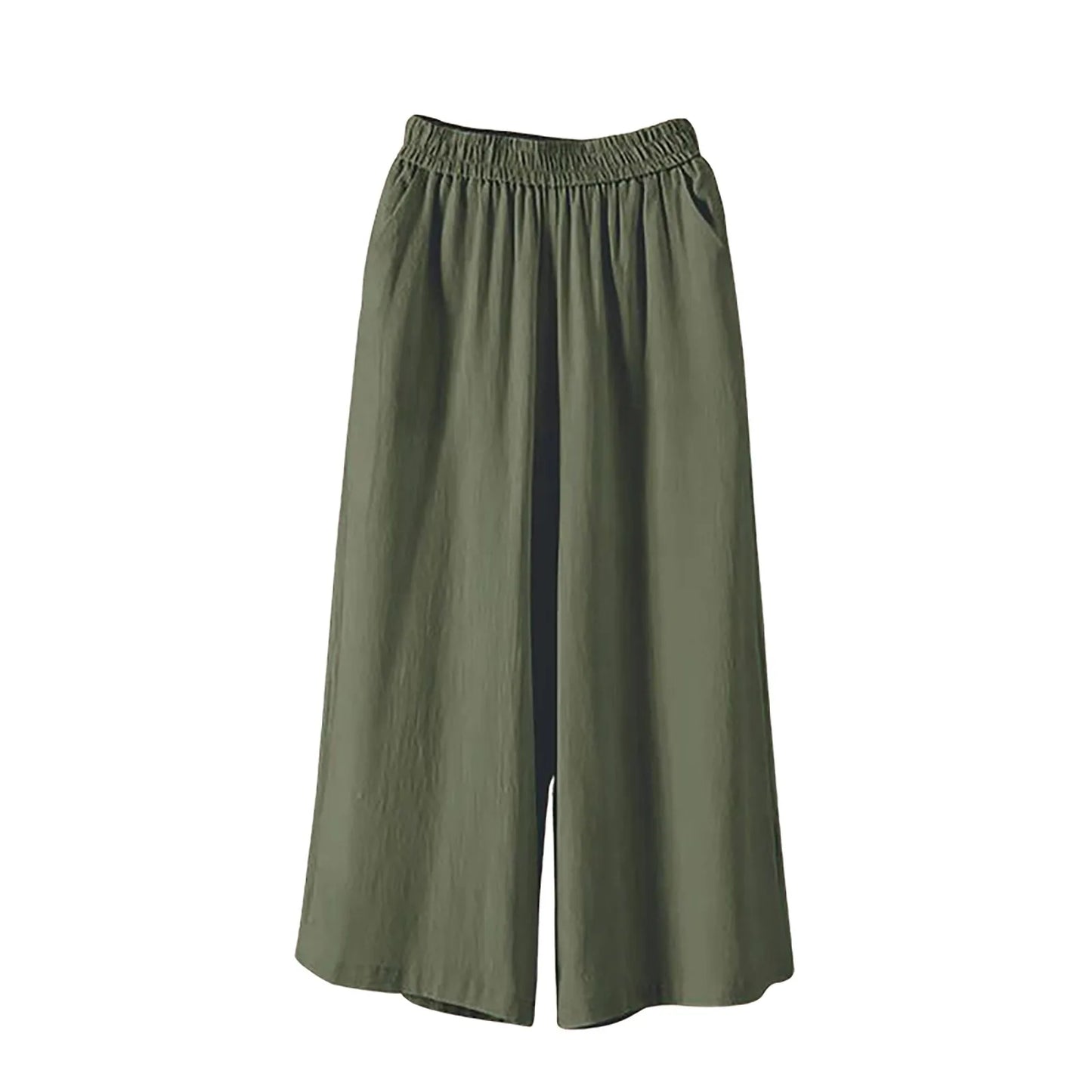Women’s Casual Wide Leg Pants – High Waisted Loose Fit Cropped Capris with Pockets, Lightweight Lazy Style Versatile Trousers