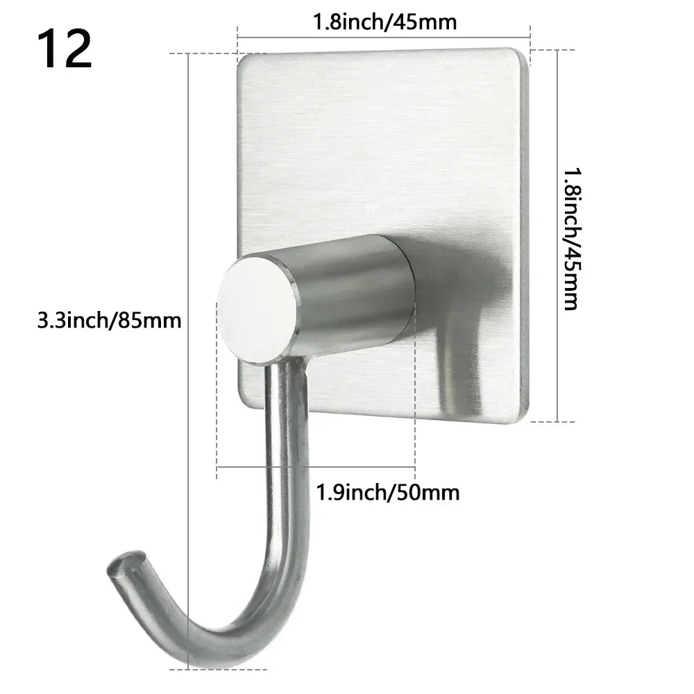 Stainless Steel Wall-Mounted Robe Hook - Rustproof Adhesive Towel and Coat Hanger for Bathrooms and Kitchens