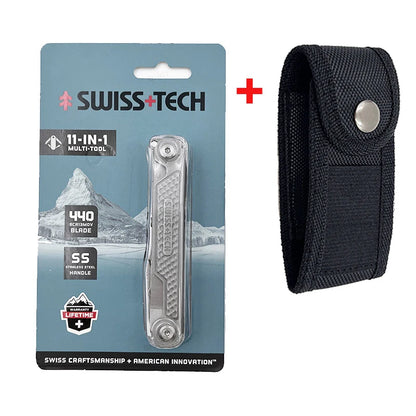 SWISS TECH 11-in-1 Mini Multitool - Folding EDC Camping Tool with Scissors, Screwdriver & Clip