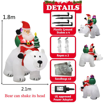 Inflatable Christmas Decorations – Tree, Snowman, Santa, Bear & Gingerbread Man with Built-in LED for Outdoor Garden & Party Decor