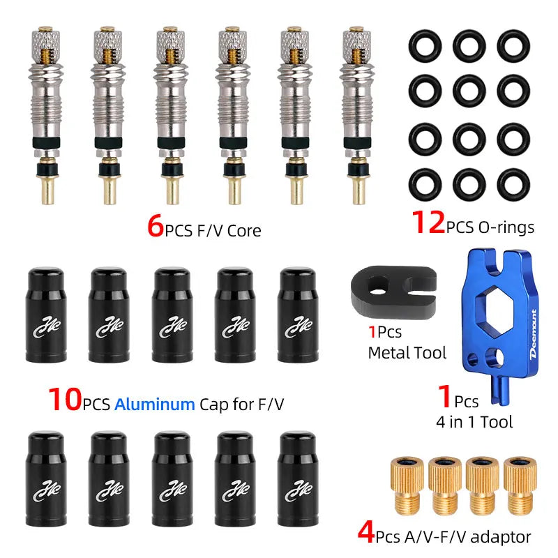 Deemount Presta Valve Core Replacement — Brass FV Nozzle with Alloy Remover Tool for MTB & Road Bikes